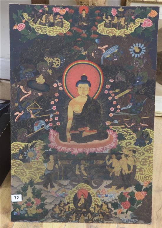 A Tibetan thangka, height 68cm, width 44cm